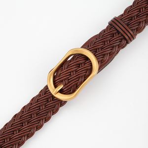 <span class=keywords><strong>Ceinture</strong></span> vintage <span class=keywords><strong>tressée</strong></span> en cuir véritable pour <span class=keywords><strong>femme</strong></span>, fine, avec boucle ardillon en alliage doré, sangle tendance pour jupe en jean et pull en maille - Product Image 3