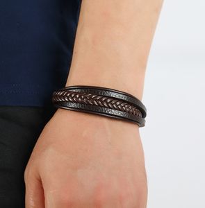 Vente en gros de bijoux de luxe pour hommes, fermoir magnétique tressé vintage, bracelet en cuir noir pour hommes - Product Image 5