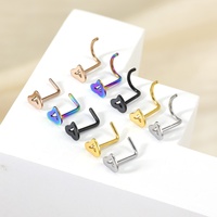 Anneau de nez en acier chirurgical 316L, forme cœur creux, clou de nez en L à vis, boucle d'oreille hypoallergénique pour cartilage, pour peaux sensibles