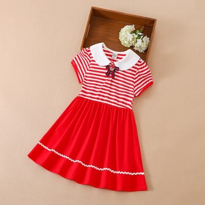 Robes d'été pour filles KUYEEBEAR 2022, robes à manches courtes plissées à rayures, robes pour petites filles de 6 à 14 ans, vente en gros - Product Image 3
