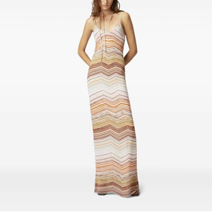 Vestido Maxi a Rayas con Bloques de Color y Espalda Descubierta para Mujer |   Vestido Largo con Tirantes Finos para Fiestas en la Playa, Clubes y Galas - Product Image 3