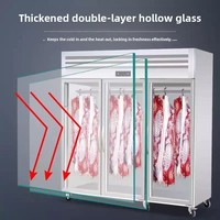 Vitrine réfrigérée verticale commerciale pour viande avec porte vitrée, conception à triple barre de suspension, unité de réfrigération