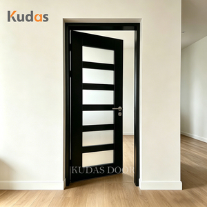 Porte intérieure contemporaine noire à simple battant avec 6 panneaux de verre <span class=keywords><strong>d</strong></span>époli horizontaux, porte de chambre en bois pour appartement - Product Image 2