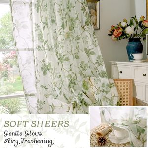 Lajode Rideaux transparents élégants <span class=keywords><strong>vert</strong></span> <span class=keywords><strong>sauge</strong></span> avec motif de feuilles de printemps pour le salon et la chambre à coucher 72x52 pouces 2 panneaux - Product Image 6