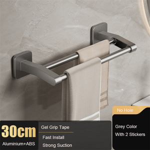 Porte-serviettes mural adhésif double en aluminium gris pour hôtel et maison, accessoire de salle de bain - Product Image 4