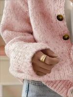 Cardigan en tricot à col roulé mi-haut pour femme, couleur unie, épais, avec boutons décoratifs, idéal pour l'hiver