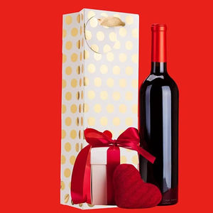 Sacs cadeaux de Noël en or métallisé pour champagne et vin, en gros, avec étiquette, sacs cadeaux pour bouteille unique à pois dorés pour les fêtes - Product Image 3