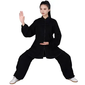 Uniforme da Tai Chi Personalizzata per Donne in Misto Lino, Giacca con Colletto Alto e Spacchetti Laterali per Pratica di Qigong, Abbigliamento Kung Fu Cinese OEM Fornitura all'Ingrosso - Product Image 3