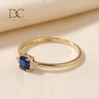 Nouvelle bague artisanale en or jaune massif 14 carats avec diamant cultivé en laboratoire et saphir bleu royal, bijoux fins pour femmes, certifiés IGI