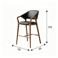 Chaise de bar nordique moderne personnalisable en cuir PU et éponge, avec structure en bois massif, tabouret de comptoir pour la maison, l'îlot de cuisine, le bar, l'hôtel, le salon