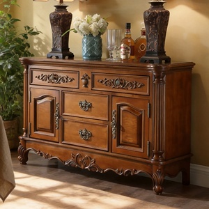 Credenza da 55 Pollici con Cassetti e Ante, in Legno Rustico, Mobile Buffet Tradizionale in Legno Massello Intagliato per Sala da Pranzo e Soggiorno - Product Image 1