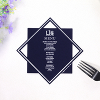 Carte de menu en velours bleu marine avec étoile à huit branches, estampillée à chaud argentée, pour mariage, banquet, fête d'anniversaire