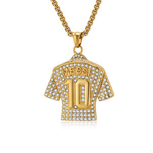 Collar con colgante de camiseta de fútbol Messi 10, chapado en oro, con incrustaciones de diamantes, para hombre, joyería de estilo hip hop urbano, regalo. - Product Image 1
