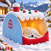 Lit pour animaux de compagnie de Noël, lit douillet en peluche pour chien, abri pour chat d'intérieur avec coussin amovible