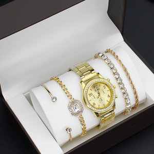 Moda Casual señoras relojes de diamantes conjunto de regalo de joyería pulsera de diamantes de imitación de cristal conjunto de reloj de cuarzo para mujeres niñas al por mayor - Product Image 4