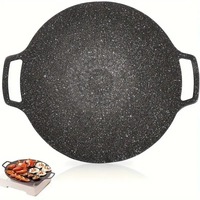 Wajan Panggang Bulat Anti Lengket Logam Cor Korea Kustom Grosir untuk BBQ, Memanggang, Memasak di Luar Ruangan, dan Berkemah