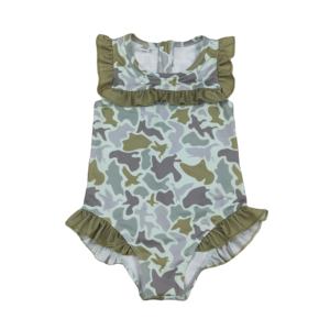 S0596 personnalisé petite fille active vert camo imprimé tenues enfants en gros fille enfant sans manches maillot de bain ensemble - Product Image 1