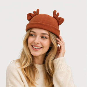 Berretto Docker Regolabile in Poliestere con <span class=keywords><strong>Corna</strong></span> <span class=keywords><strong>di</strong></span> <span class=keywords><strong>Cervo</strong></span> 3D, Simpatico Cappello Senza Visiera con Orecchie <span class=keywords><strong>di</strong></span> <span class=keywords><strong>Cervo</strong></span> per Donna, Casual Quotidiano - Product Image 2