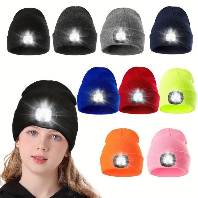 Beanie Hat With Led Light 4 Led Usb Rechargeable Knitted Hat Hands Free Headlamp for Night Walking Fishing Camping
