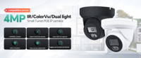 Cámara IP PoE Mini Turret Ultra Color de 4MP con Detección de Líneas Cruzadas por IA, NDAA, IP67, con Micrófono