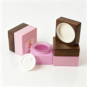 <span class=keywords><strong>Pot</strong></span> à crème pour le visage en verre carré violet rose personnalisable avec couvercle en bois de noyer et <span class=keywords><strong>bambou</strong></span>, impression de logo, conteneur cosmétique en gros pour usine - Product Image 5