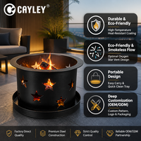 Brasero rond en fer forgé pour extérieur avec découpes étoilées, foyer à bois pour patio, jardin, camping, fête, chauffage