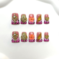 726-730 Faux ongles à presser faits main en forme de bec de canard, 10 pièces, réutilisables, en acrylique, pour enfants, motif carré artificiel