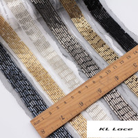 Cinta de encaje con cuentas de tubos metálicos de 9 filas, hecha a mano, de 6 cm de ancho, para adornos de cabello, ropa y accesorios de vestidos chinos.