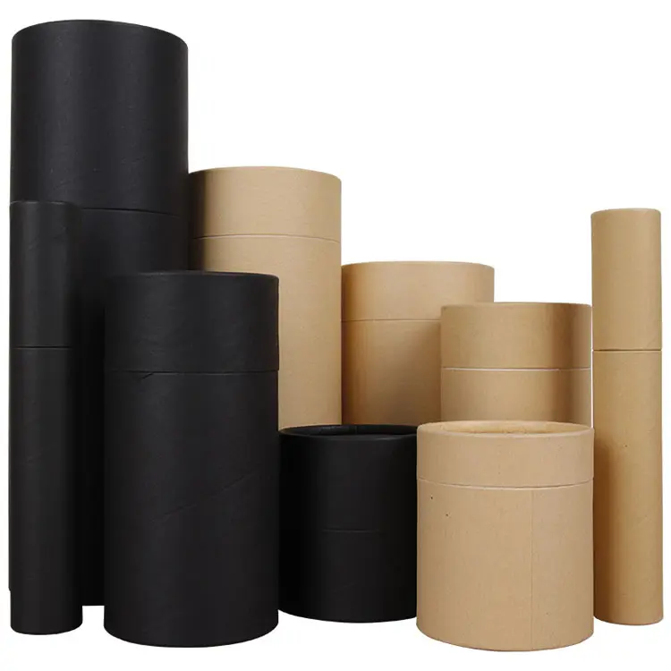 2023 Eco-Friendly Cilindro Óleo Essencial Caixa Redonda Kraft Paper Tube T Shirt Embalagem Caixas