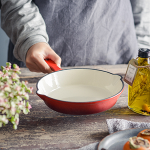 Sartén redonda <span class=keywords><strong>de</strong></span> <span class=keywords><strong>hierro</strong></span> fundido esmaltado para cocina, sartén multiusos con recubrimiento <span class=keywords><strong>de</strong></span> esmalte <span class=keywords><strong>de</strong></span> porcelana y boquilla - Product Image 4