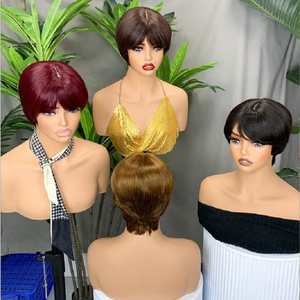 Perruque courte en cheveux humains FH pour femmes, coupe pixie, sans colle, fabriquée à la machine, 4 couleurs - Product Image 1