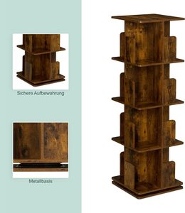 Libreria Girevole a 360 Gradi con 4 <span class=keywords><strong>Ripiani</strong></span> e <span class=keywords><strong>Divisori</strong></span> Anti-Caduta, Finitura in MDF Marrone Rustico - Product Image 1