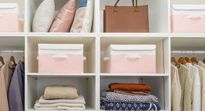 Large Foldable Storage <b>Boxes</b> for Shelves, Decorative Fabric Storage Baskets with Handles for Wardrobe Top Organising Clothes - Product Image 3