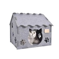 Lit pour chat en feutre en forme de maison, durable, pliable, chaud, motif empreintes de pattes, universel quatre saisons