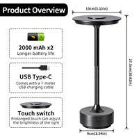 Lampe de bureau LED moderne haut de gamme en aluminium doré avec contrôle tactile à intensité variable, CRI 90 élevé, alimentation par batterie