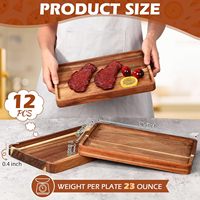 Assiette rectangulaire en bois d'acacia pour dîner, légumes, plats cuisinés, apéritifs, 8*12*1 pouce