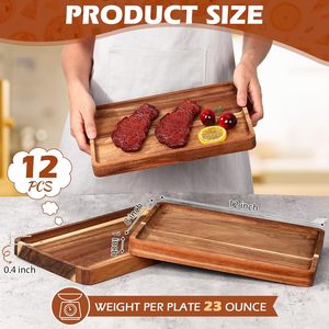 Assiette rectangulaire <span class=keywords><strong>en</strong></span> <span class=keywords><strong>bois</strong></span> d'acacia pour dîner, légumes, plats cuisinés, apéritifs, 8*12*1 pouce - Product Image 2