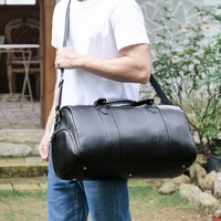 Sac de sport de nuit en cuir de veau noir pleine fleur personnalisé avec compartiment à chaussures, sac de voyage en cuir véritable