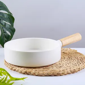 CANHUI Trắng Đồ Đá Phục Vụ Trái Cây Bowls Sứ Gốm Bát Salad Với Tre Xử Lý Và Nắp