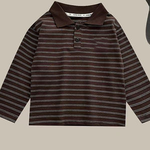 Polo rayé pour enfants style Old Money, doux pour la peau, T-shirt à manches longues pour filles, style coréen tendance, sous-vêtement de base - Product Image 4