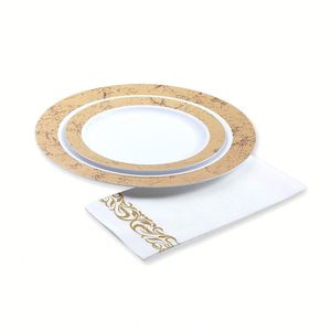 จานพลาสติกใสสีขาวทองทรงกลมสำหรับงานเลี้ยงฉลองเทศกาล - Product Image 1