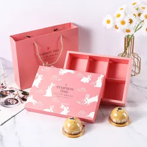 luxury printed logo pink mooncake gift box custom packaging supplier moon cake gift boxes with handle