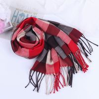 Écharpes unisexes classiques chaudes effet cachemire 35*190cm, motif écossais à carreaux, pour homme et femme, avec pompons, vente en gros