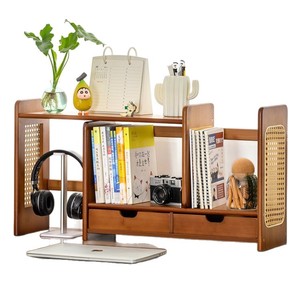 Retractable Rattan Bookshelf <b>Desktop</b> Organizer Multi Layer Office Storage <b>Shelf</b> Simple Style Standing Type Rectangle Shape - Product Image 5