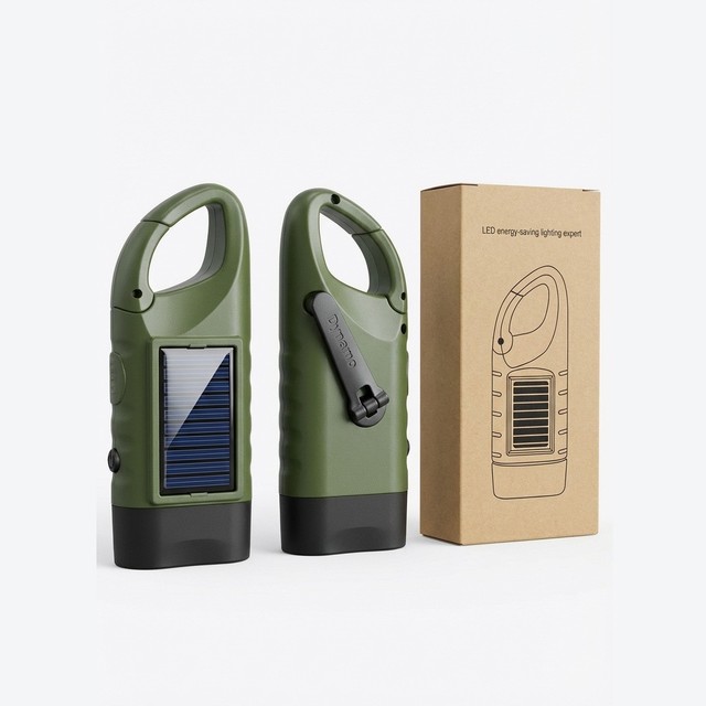 Hand Crank Solar Dynamo Flashlight Rechargeable Emergency LED Mini Keychain Snap Clip Backpack Flashlight