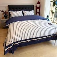 Juego de Funda Nórdica de Algodón de Fibra Larga 100S, Ecológico Oeko-Tex, con Bordado de Rayas Náuticas, para Decoración de Dormitorio, Venta al por Mayor