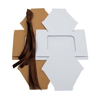 Boîte cadeau en papier kraft blanc écologique et biodégradable, carrée/rectangulaire, avec fenêtre transparente et nœud en satin marron pour savon, bonbons, petits bijoux
