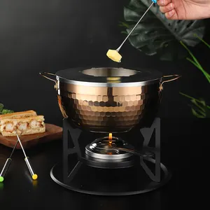 Panci Peleleh Keju Kualitas Premium Pegangan Plastik Set Panci Fondue Stainless Steel