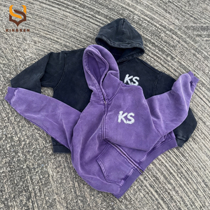 Sudadera con capucha y cremallera personalizada de alta calidad, de felpa francesa de algodón, estilo urbano, de gran gramaje, oversize, corta y de corte cuadrado para hombre - Product Image 3