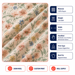 Tessuto <span class=keywords><strong>in</strong></span> <span class=keywords><strong>Viscosa</strong></span> 100% Rayon 135GSM, Ecologico e Traspirante, Stampa Digitale Personalizzata, Leggero per Abiti e <span class=keywords><strong>Camicette</strong></span> da Donna - Product Image 2